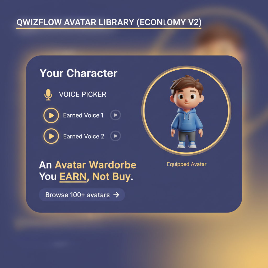 Section 1 illustration: Avatar Library (Economy v2): An Avatar Wardrobe You EARN, Not Buy